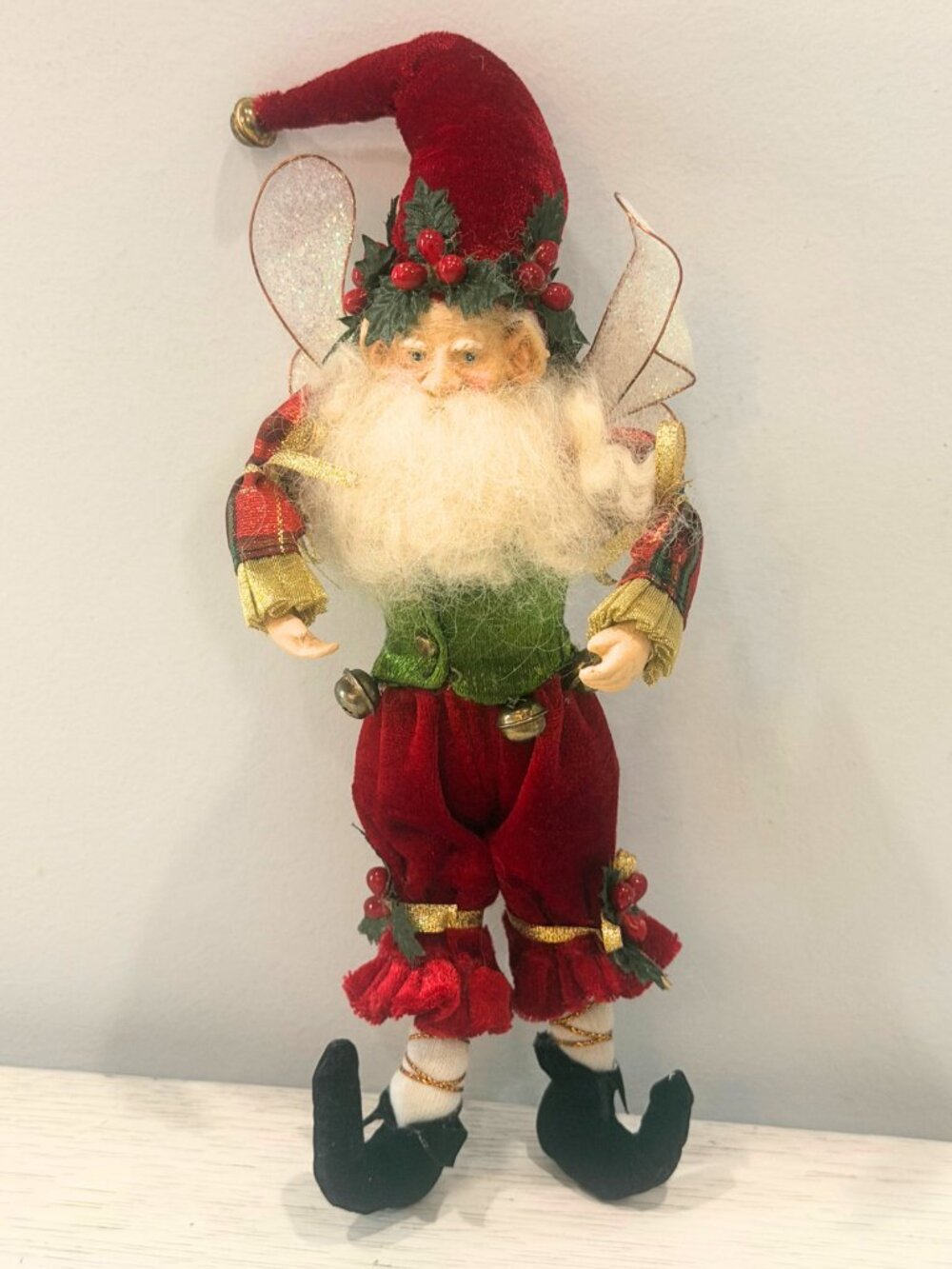 Vintage Mark Roberts Kris Kringle Forest Fairy 10” Elf Red Green Holly